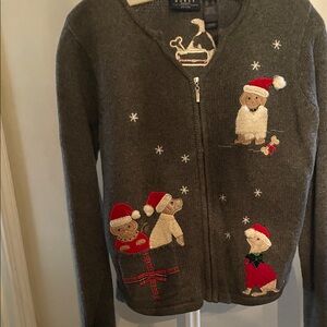 Charming Gray Sweater with Holiday Motifs